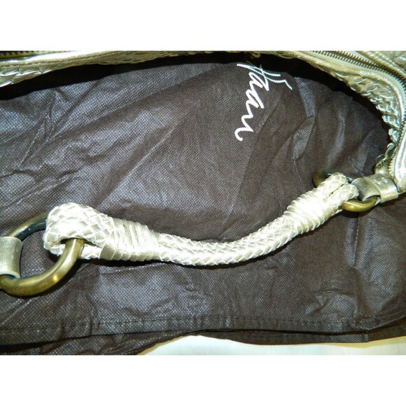 Cole Haan Genevieve Top Zip Hobo Metallic Gold Woven Leather Shoulder Bag - Picture 10 of 16